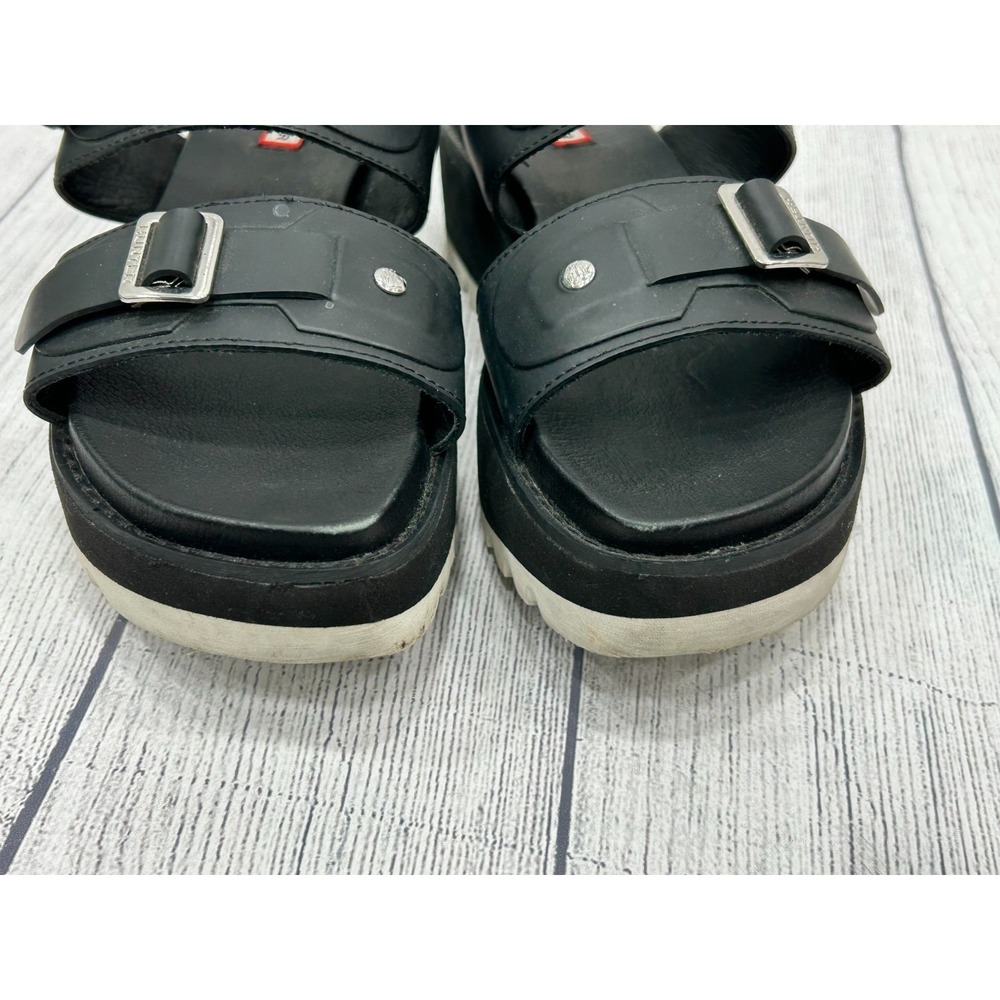 Hunter Sandals Womens Size 8? Black Leather Double Buckle Strap Platform Chunky - Picture 9 of 13
